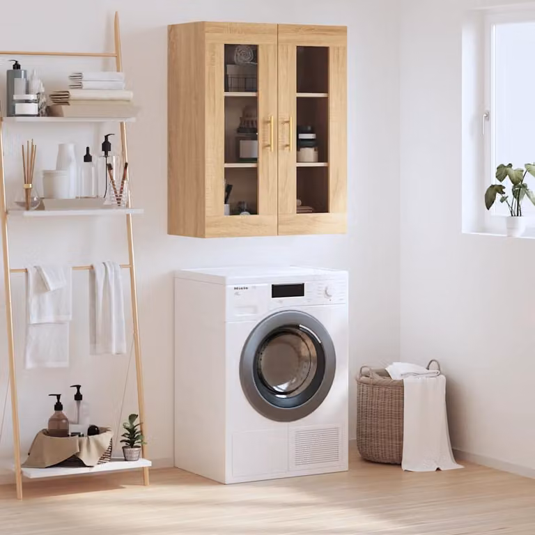 Mobile a parete vidaXL in rovere con ante in vetro, L 69,5 cm, P 34 cm, H 90 cm