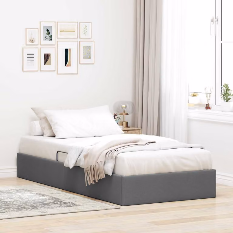 Letto ottomano moderno vidaXL in tessuto grigio con base a sollevamento L 90 x P 200 x H 140 cm