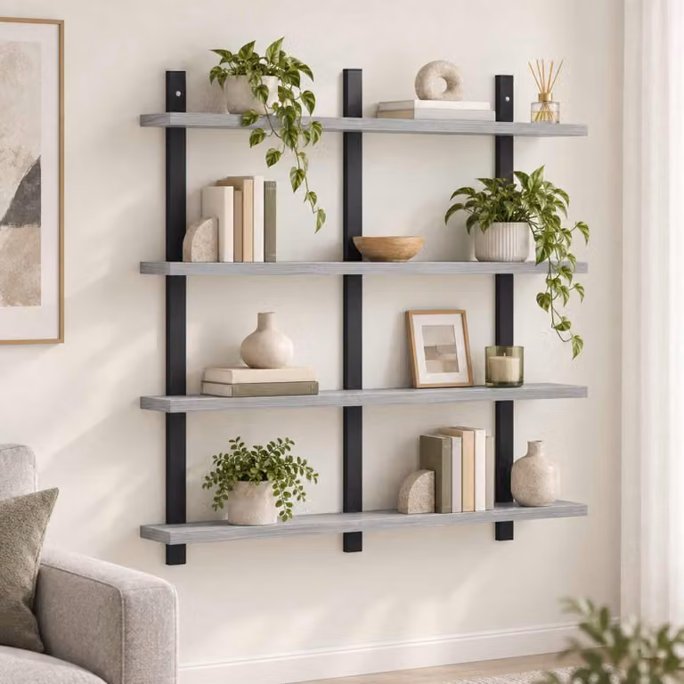 Scaffale da parete vidaXL in legno color grigio, L: 79.5 cm, P: 13.5 cm, H: 80 cm