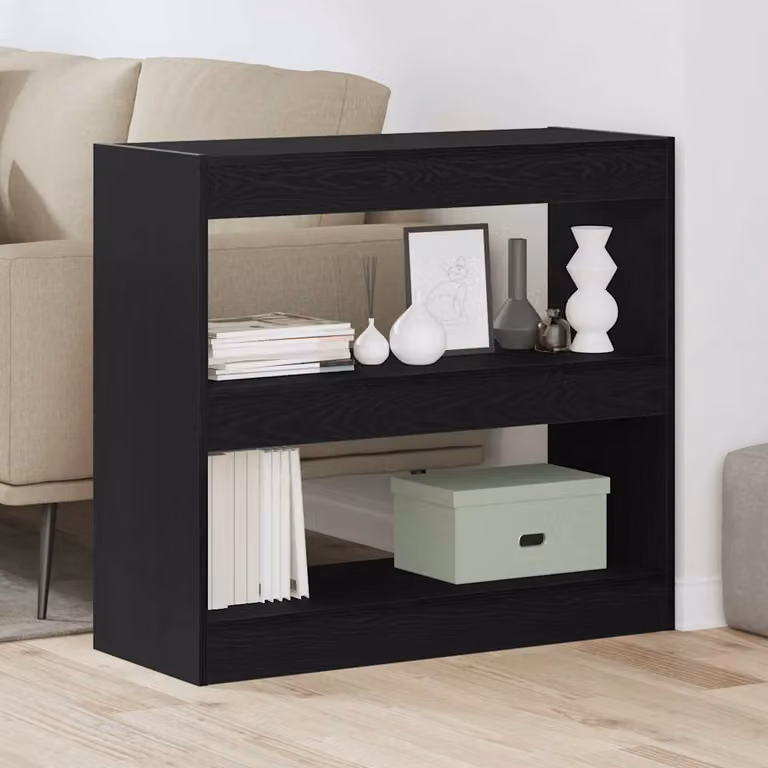 Set di 2 librerie vidaXL moderne a 2 livelli in MDF, colore Rovere e Nero, L 80 x P 30 x H 72 cm