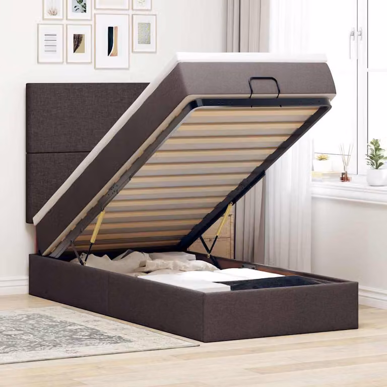 vidaXL Letto con Pouf e Materasso in Tessuto con Base a Sollevamento L/P/H: 90 x 193 x 128 cm
