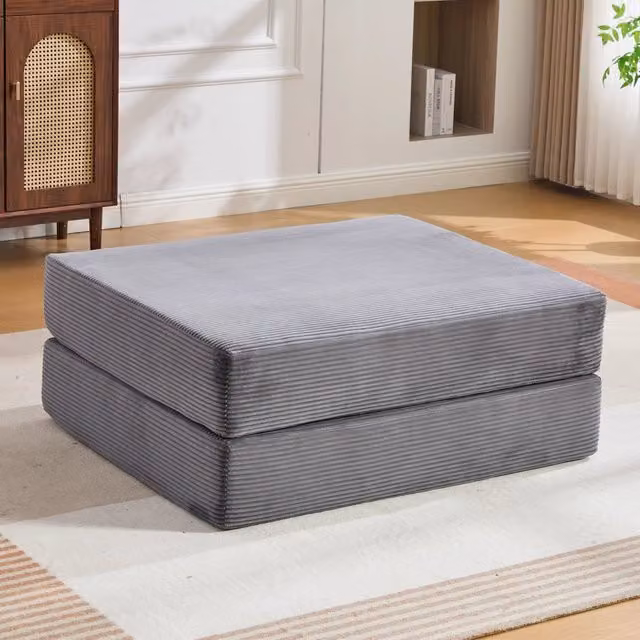 Pouf poggiapiedi trasformabile in letto singolo Mivray Soft Body in tessuto a coste grigio