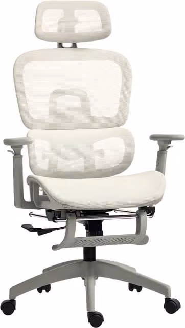 Sedia da ufficio ergonomica HOMCOM in rete beige con poggiatesta e braccioli reclinabile