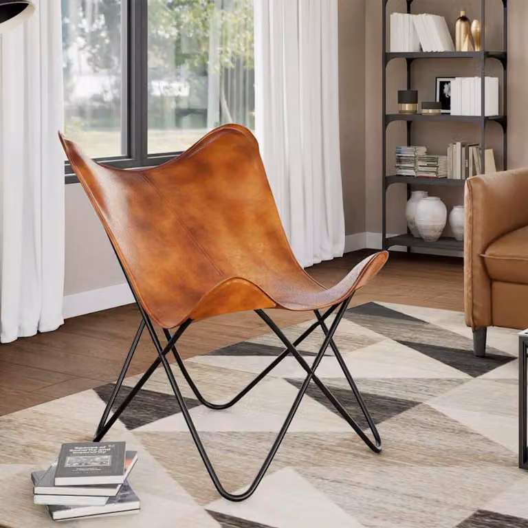 Sedia a Farfalla vidaXL in Pelle Marrone e Metallo con Design Retro L/P/H: 66 x 53 x 90 cm