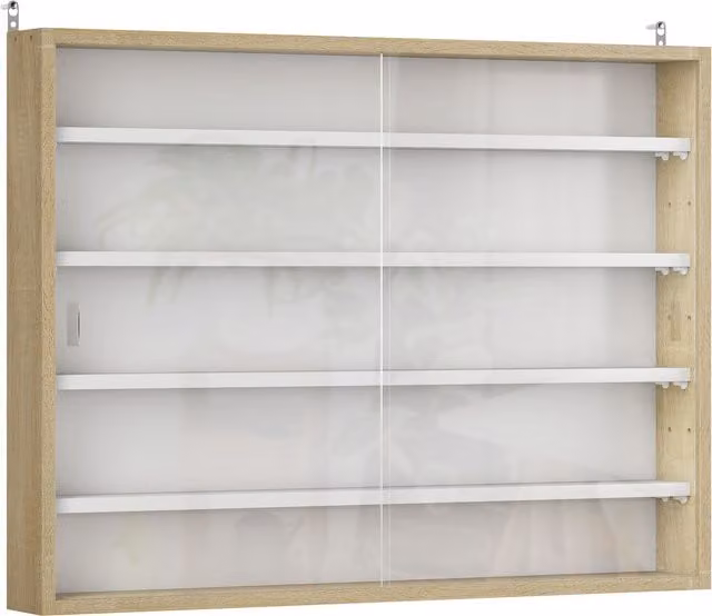Bacheca Portaoggetti HOMCOM con Ante in Vetro e Ripiani Regolabili, Design Moderno in Legno e Bianco, L: 80 cm, P: 9,5 cm, H: 60 cm