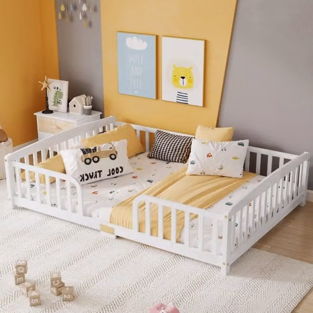 Lettino per bambini SINGULARTY in legno e materiali compositi, bianco, L/P/H: 206 x 140 x 45,7 cm