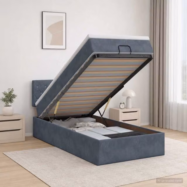 Letto Ottomano con Materasso Ibrido vidaXL in Velluto Grigio con Illuminazione LED e Porte USB L/P/H: 100 x 200 x 88 cm