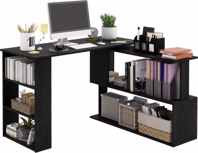 Scrivania angolare a L con libreria Xylo in legno nero L/P/H: 120 x 110 x 74,5 cm