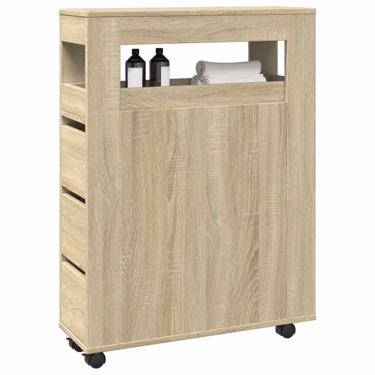 Mobile da bagno stretto con ruote vidaXL in truciolato e MDF colore Rovere Sonoma marrone L: 23 cm, P: 20 cm, H: 90 cm