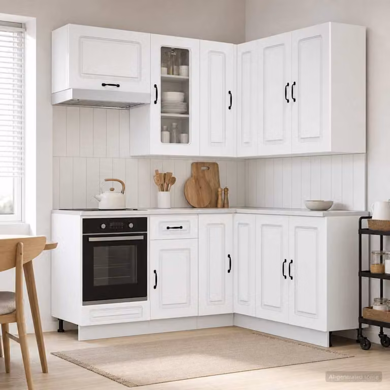 vidaXL Unità Cucina KALMAR 8 Pezzi Moderna Bianco Opaco con Ante in Vetro e Mensole Interne L/P/H: 155 x 80 x 46 cm