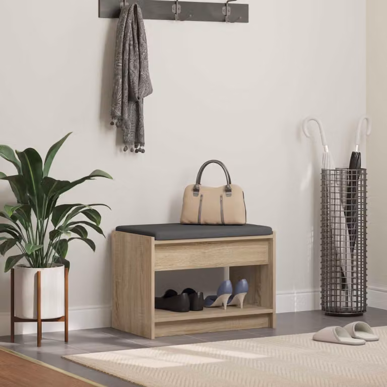 vidaXL Panca per ingresso con portascarpe moderno in rovere marrone L: 63 cm, P: 38 cm, H: 45 cm
