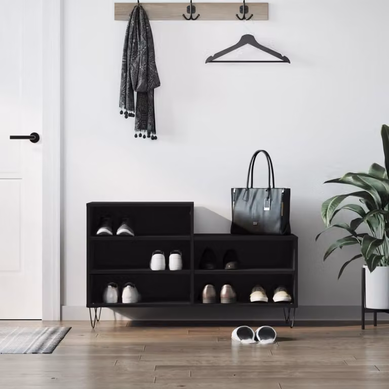 Scarpiera moderna vidaXL nera con ante a battente e ripiani interni, L 102 cm x P 36 cm x H 60 cm
