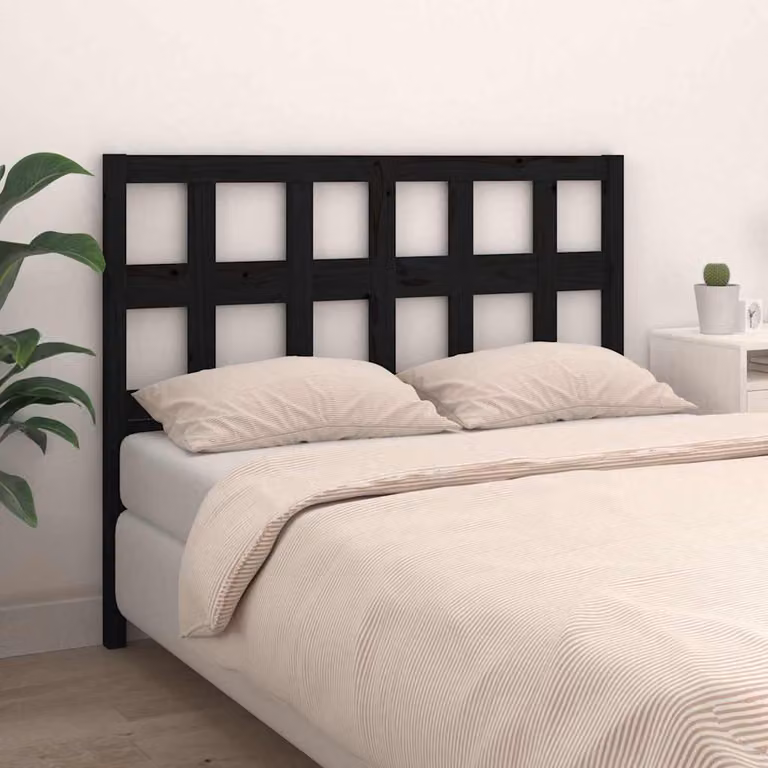 Testiera per Letto vidaXL in Legno Massello di Pino, Colore Nero, L 125,5 x P 4 x H 100 cm