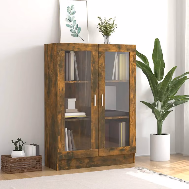 Vetrina Mobile vidaXL in Legno Rovere e Vetro, Colore Marrone, L 82,5 cm x P 30,5 cm x H 115 cm