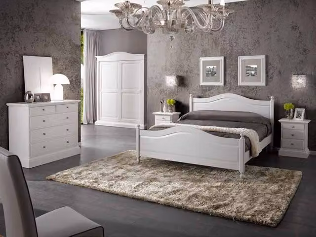 Set camera da letto matrimoniale completa stile shabby chic bianca Mobili 2G