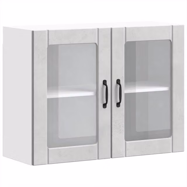 Pensile da cucina moderno HELLOSHOP26 con ante in vetro e finitura grigio opaco L: 80 cm, P: 31 cm, H: 60 cm