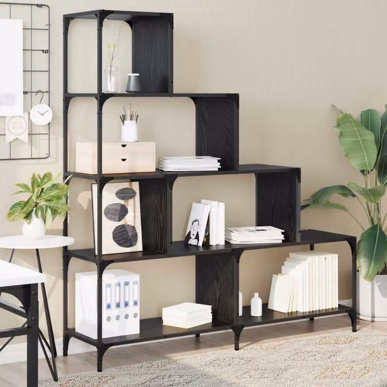 Libreria vidaXL in stile industrial con 4 livelli in legno e metallo, Colore Nero e Marrone, L 139 x P 33,5 x H 149 cm