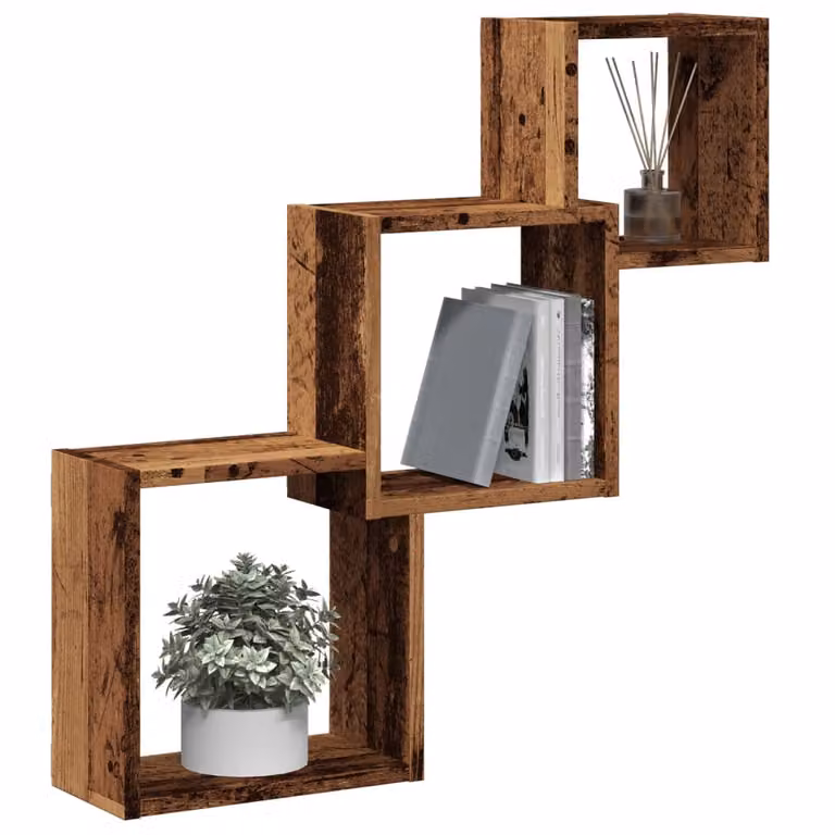 Mensole a Cubo da Parete vidaXL in Legno Multistrato e MDF, Colore Marrone Rustico, L 68 x P 15 x H 68 cm