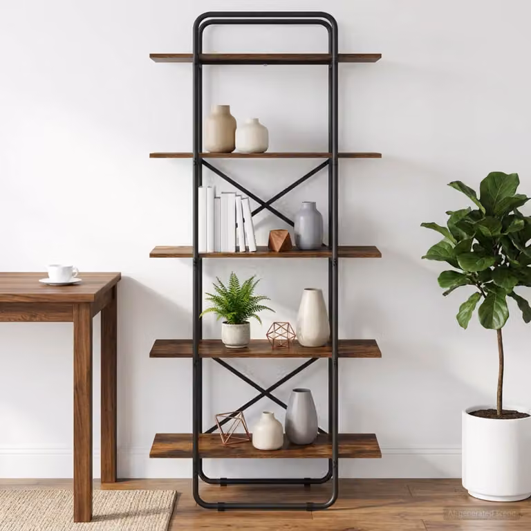Libreria vidaXL in stile industriale con 5 livelli, colore Rovere Fumo, L: 80 cm, P: 35 cm, H: 175,5 cm