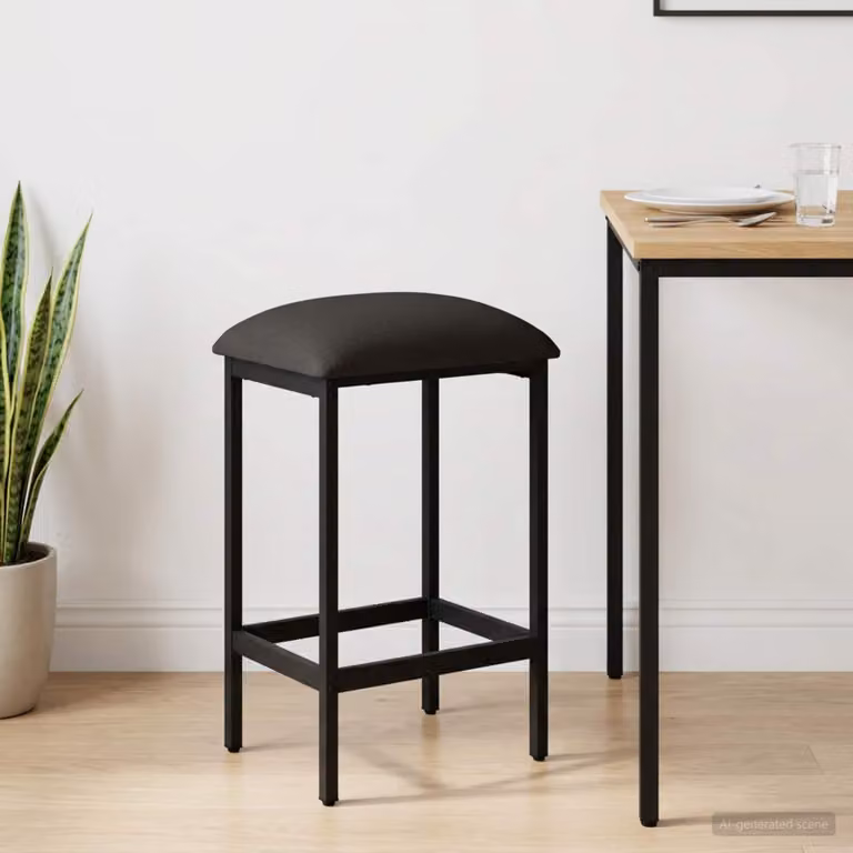 Sgabello da bar moderno vidaXL in tessuto grigio e nero con struttura in metallo L: 40 cm, P: 32 cm, H: 64 cm
