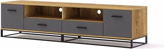 Mobile TV Arsen di Bim Furniture in stile industrial, colore grafite e rovere, L: 190 cm, P: 45.2 cm, H: 42.5 cm