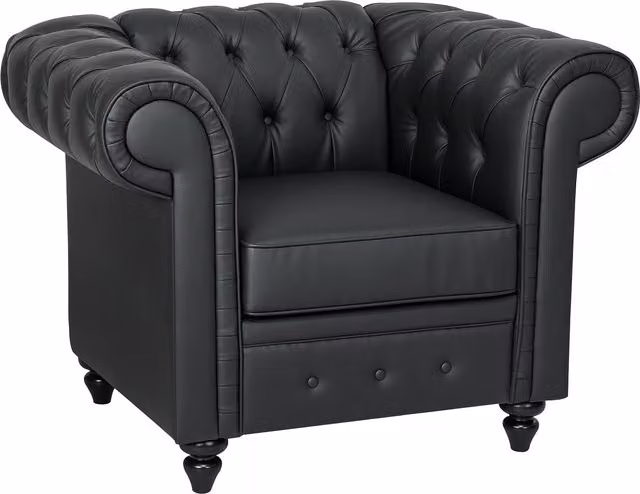 Poltrona da salotto HOMCOM in stile Chesterfield con rivestimento in finta pelle PU e gambe in legno, colore nero