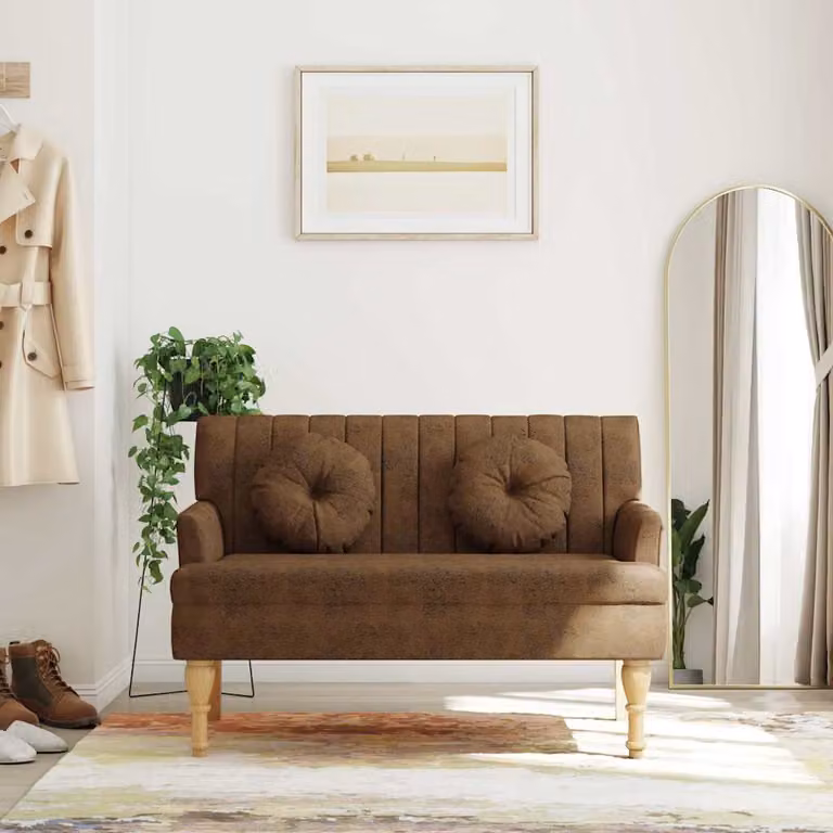 Panca con Cuscini vidaXL Marrone in Microfibra e Legno L: 113 cm, P: 64,5 cm, H: 75,5 cm