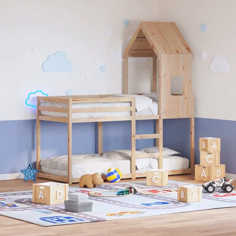 vidaXL Tetto per Letto Bambini in Legno Massello di Pino, Colore Marrone, L: 60 cm, P: 89 cm, H: 134,5 cm