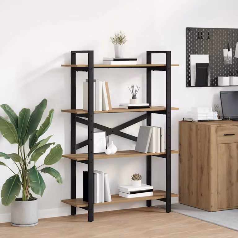Libreria industriale vidaXL a 4 livelli in legno e metallo, colore marrone, L 100 cm x P 33,5 cm x H 140 cm