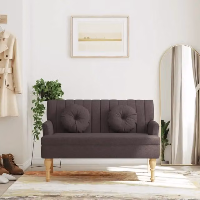 Panca con Cuscini Design Mania Marrone Scuro in Tessuto e Legno, L: 113 cm, P: 64,5 cm, H: 75,5 cm