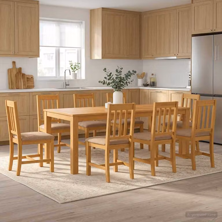 vidaXL Set da pranzo moderno in legno di quercia massello da 9 pezzi, colore grigio e marrone, rettangolare