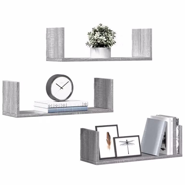 Set di 2 mensole a parete vidaXL in MDF Grigio Sonoma L: 58 cm, P: 18 cm, H: 18 cm