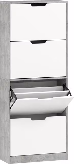 Scarpiera Moderna HOMCOM a 4 Ante per 16 Paia di Scarpe, Grigio Cemento, L: 62.5 cm, P: 26 cm, H: 156 cm
