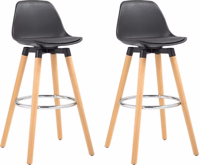Set di 2 sgabelli da bar moderni HOMCOM con schienale e seduta imbottita in ecopelle nera e gambe in legno, altezza seduta: 69 cm