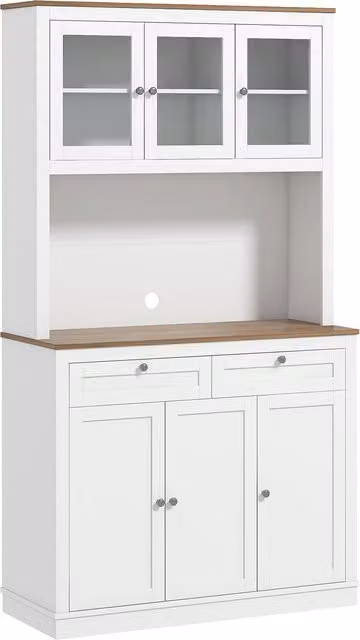 HOMCOM Credenza Cucina Alta Bianca con 4 Armadietti, 2 Cassetti e Ante in Vetro, L/P/H: 100 x 40 x 180 cm