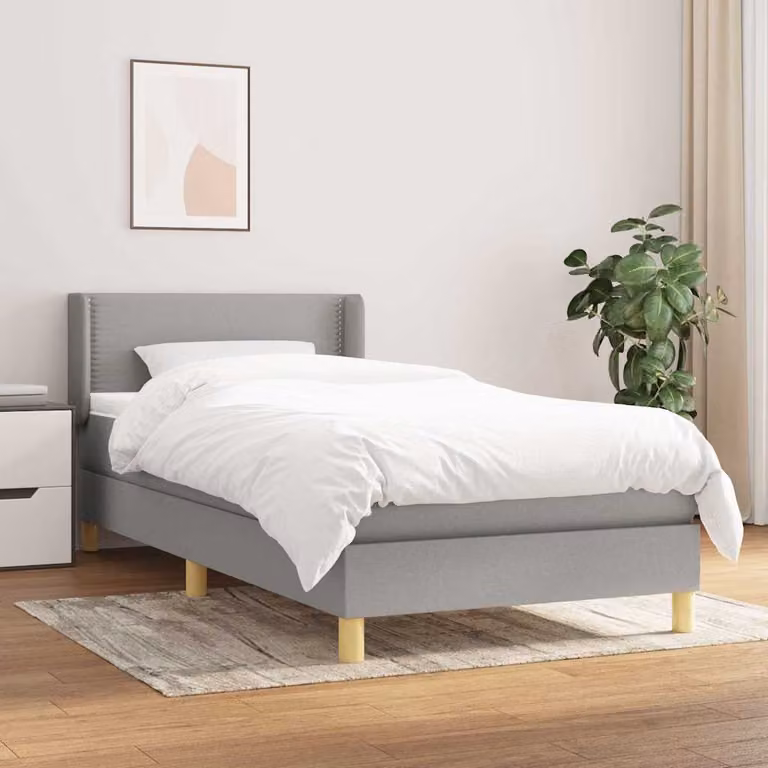 vidaXL Giroletto a Molle con Materasso Ibrido in Tessuto Grigio e Bianco, L/P/H: 90 x 190 cm