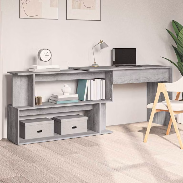 Scrivania angolare moderna vidaXL in legno e MDF grigio L: 200 cm, P: 50 cm, H: 76 cm