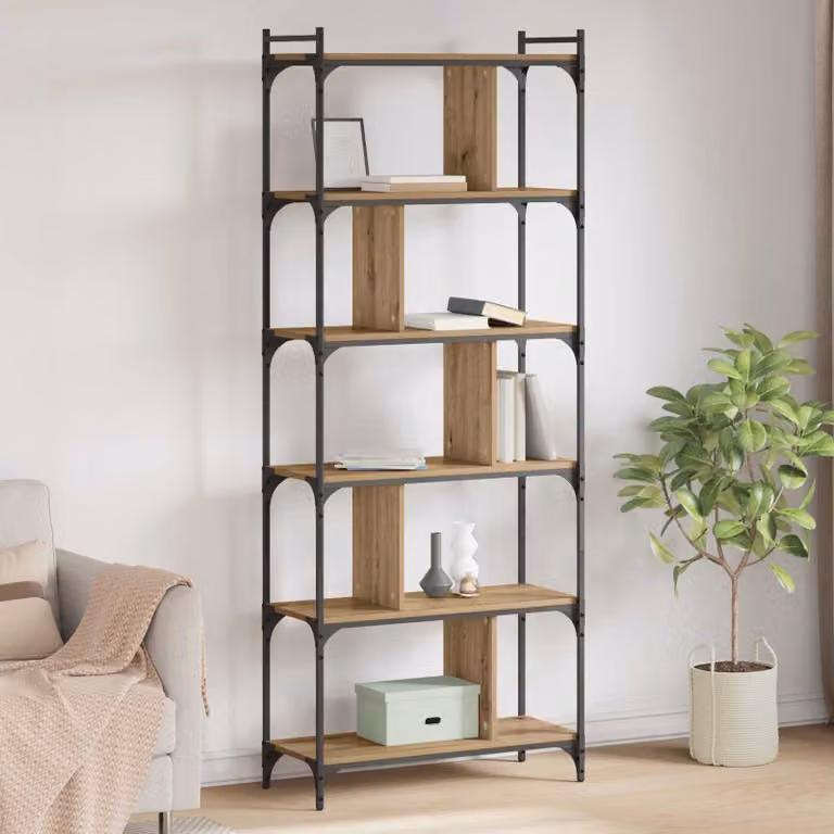 Libreria moderna vidaXL a 5 livelli in legno e metallo, colore marrone, L 76 cm x P 32 cm x H 192 cm