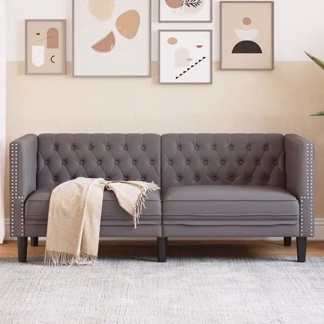 Divano Chesterfield a 2 Posti vidaXL in Similpelle Grigio L: 174 cm, P: 74,5 cm, H: 70,5 cm