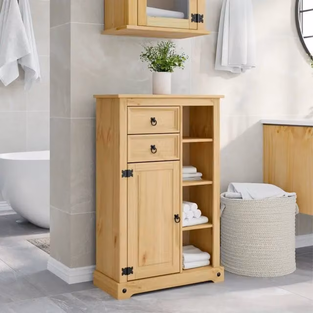 Mobile da Bagno Appeso vidaXL in Legno di Pino Rustico Marrone e Beige L: 70 cm, P: 33 cm, H: 110 cm