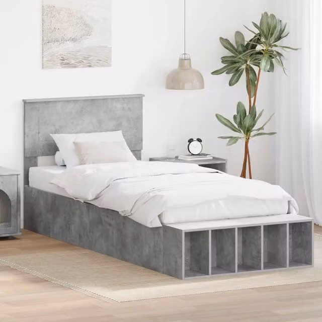 Letto moderno con scaffale e cassetti vidaXL in legno ingegnerizzato, Grigio, L/P/H: 90 x 200 x 102 cm