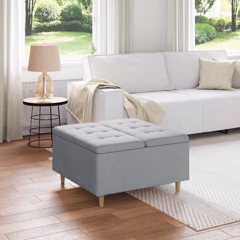 Pouf con contenitore vidaXL in tessuto grigio chiaro L/P/H: 80 x 80 x 45 cm