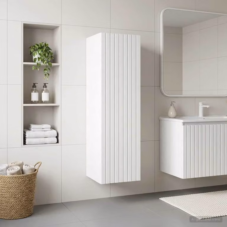 Mobiletto da bagno a muro moderno vidaXL in bianco con ante a battente e ripiani interni L/P/H: 33 x 34,5 x 100 cm