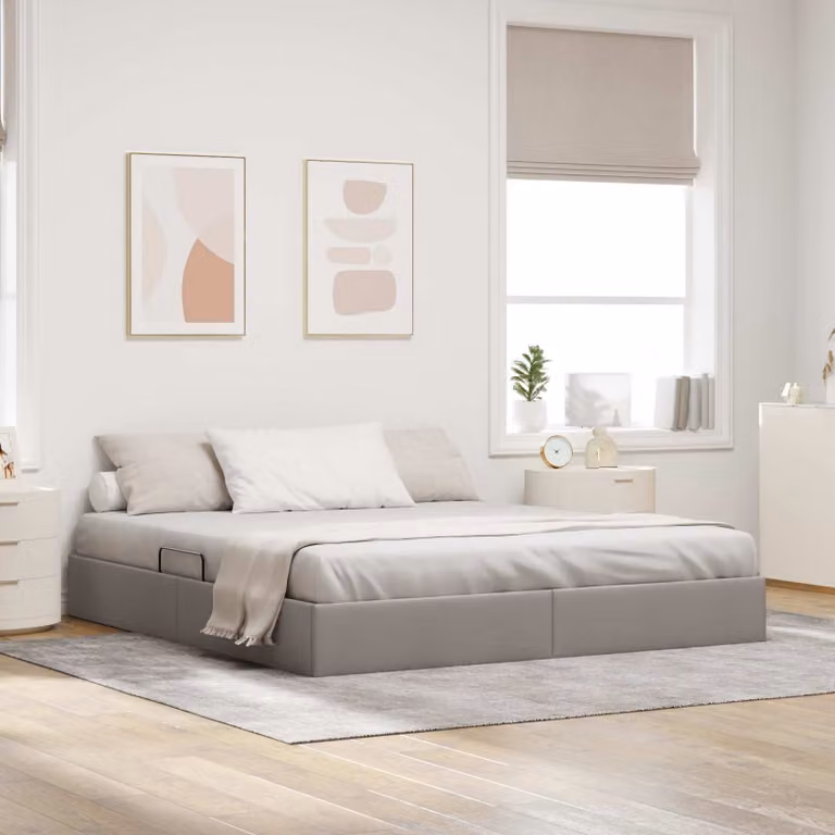Letto ottomano con contenitore vidaXL Talpa in tessuto beige L 160 x P 200 cm