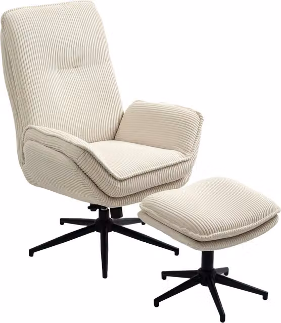 Poltrona girevole imbottita HOMCOM con poggiapiedi, moderno recliner beige per soggiorno, camera da letto o home office