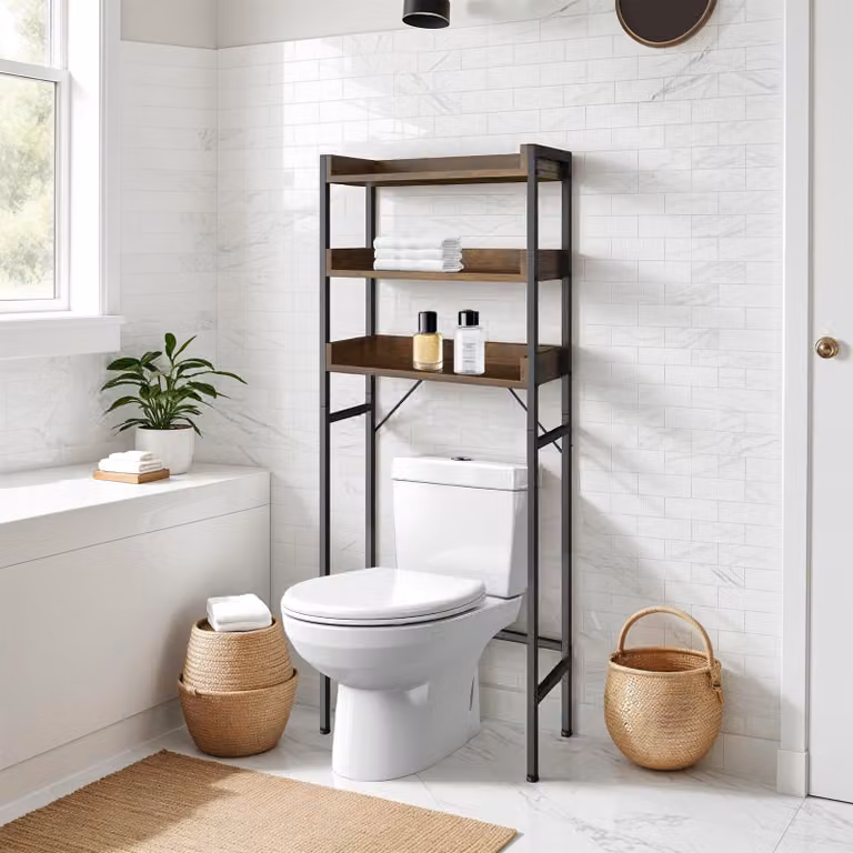 Mensola da bagno Seattle TecTake GmbH in stile industriale, colore marrone, L: 67 cm, P: 25 cm, H: 165,5 cm