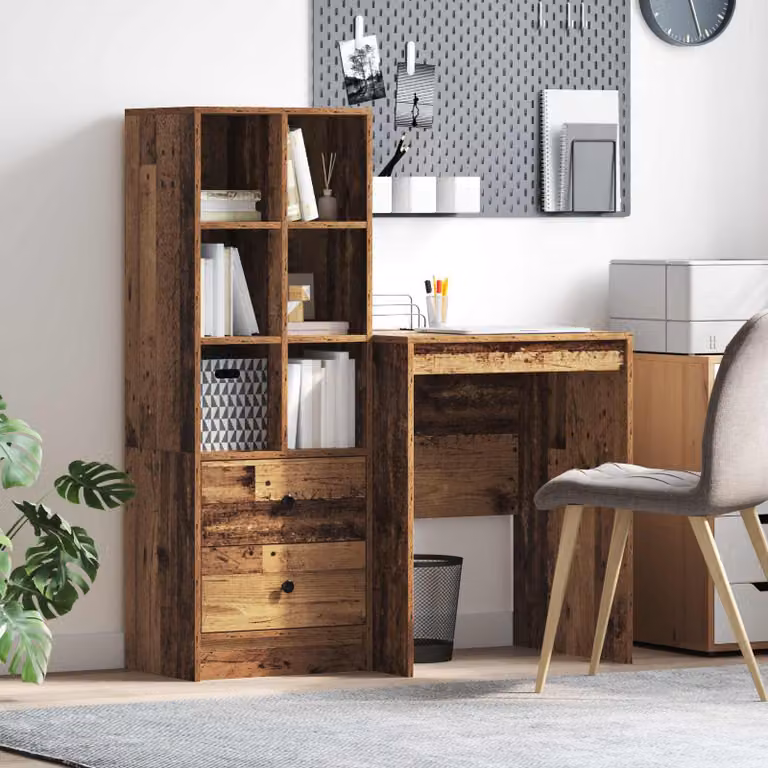 Set di 2 Scrivanie moderne vidaXL in legno effetto vecchio marrone con scaffale L: 105,5 cm, P: 50 cm, H: 127 cm