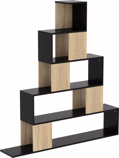 Scaffale Contenitore HOMCOM con Libreria Geometrica a 5 Livelli, Design Moderno in Metallo e Legno, Nero e Legno Naturale