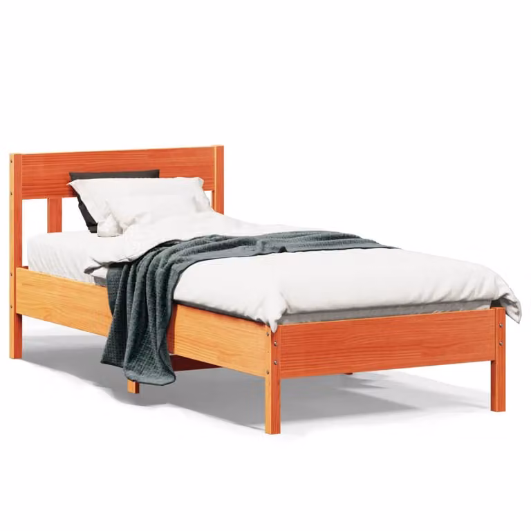 Letto in legno di pino vidaXL color marrone cera con doghe fisse, L/P: 90 x 190 cm