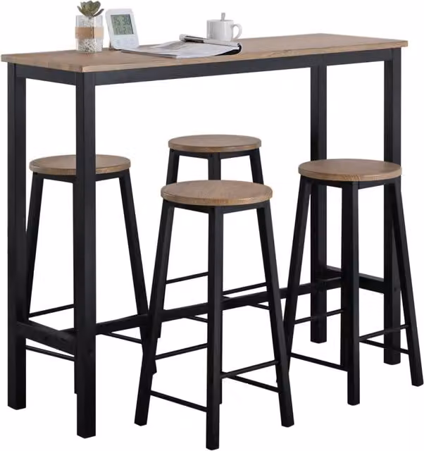 Set Bancone Bar con Tavolo e 4 Sgabelli SOBUY Stile Industrial, Colore Nero e Marrone, L/P/H: 120 x 40 x 100 cm